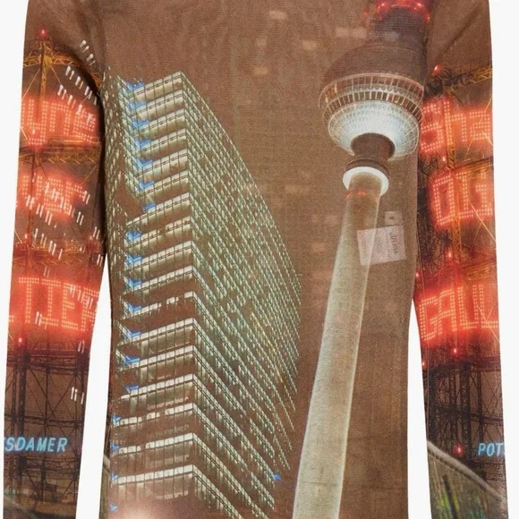 Jean Paul Gaultier Brown and Red Cityscape Blouse - Picture 2 of 3